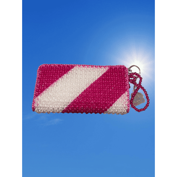 Girls women purse, bead, best gift, pink and white
