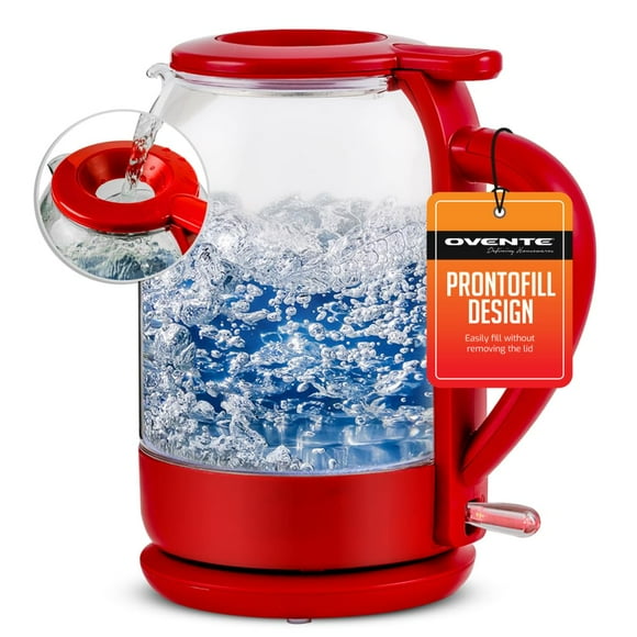 Hervidor eléctrico de cristal OVENTE KG516R 1.5L 1500W Rojo