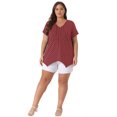 thumbnail image 3 of DARING DIVA Women's Plus Size V Neck Pintuck Short Sleeve Polka Dots Top 1X Burgundy, 3 of 6