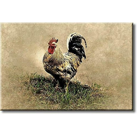 Rooster on Grass Kitchen Picture on Stretched Canvas, Wall Art Décor, Ready to Hang