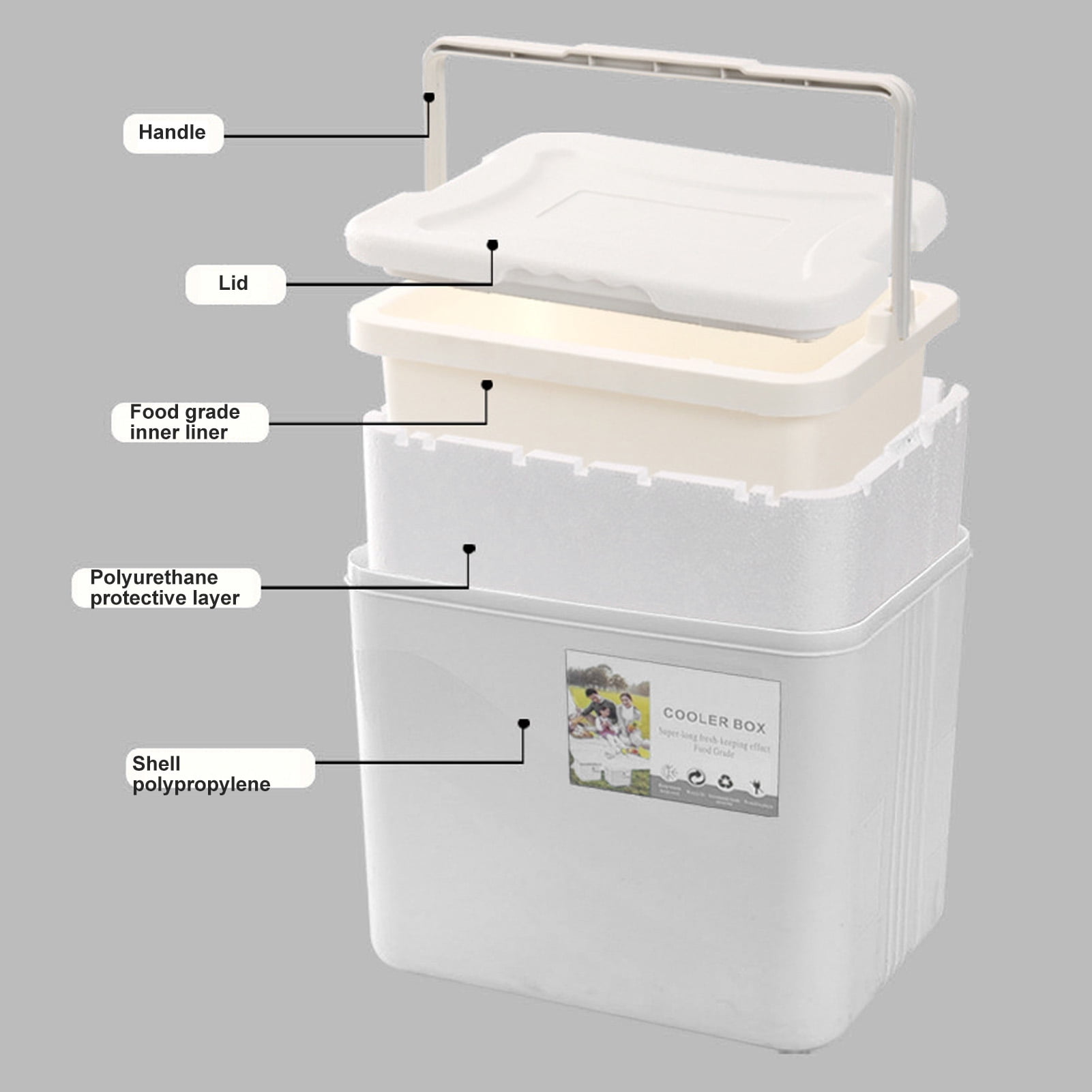 BIMZUC 10L Hard Sided Cooler Box High Performance Insulated Ice Chest with Heavy Duty Handle for Outdoor Camping Picnic Fishing Beach Drinks and Beer, White (11.4x8.9x10.4 Inches / 29x22.5x26.5 cm)