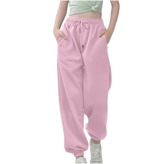 nerohusy Juniors Sweatpants Girls Baggy High Waisted Cinch Bottom Jogger Pant Teen Y2K Preppy Drawstring Workout Trousers Pink,13 Years