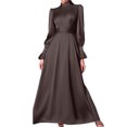 thumbnail image 2 of Satin Dresses for Women Long Puff Sleeve Neck Tie Waist Flowy Maxi Dress Evening Gown Prom Dress, 2 of 5