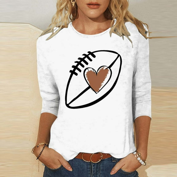 SOOMLON 3/4 Sleeve Tops for Women Plus Size Tunic Game Day Tops Casual Round Neck Shirts Funny Football Mom Graphic T Shirts 2025 Trendy Spring Summer Ladies Tops Loose Fit Outfits Pullover White 3XL