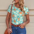 thumbnail image 6 of KLL Women 's Crew Neck Bodysuit Jumpsuits Cute Sloth on Floral Tree Print Short onesies Stretch T Shirts, 6 of 7