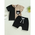 thumbnail image 2 of 2023 Kids Baby Boys Summer Outfits Contrasting Color Short Sleeve T-shirt with Juice Pockets and Casual Elastic Shorts Set(Juice,6-12 Months), 2 of 9
