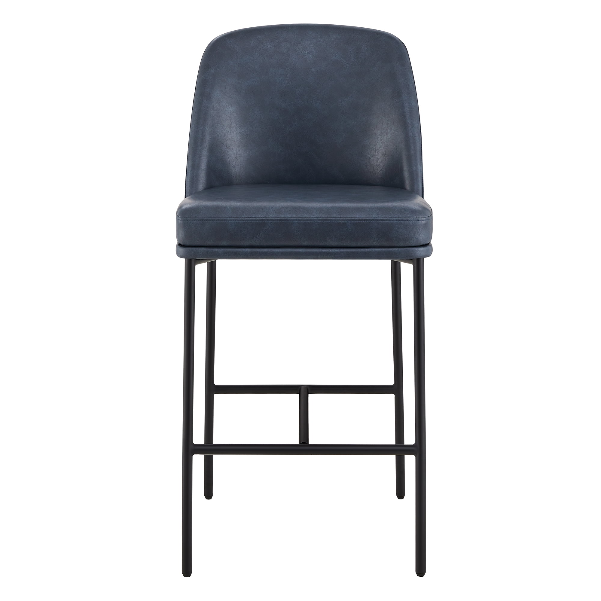 CHITA Modern Counter Height Bar Stool Set of 2, 27 inch Counter Stool with Back & Metal Legs, Faux Leather in Navy Blue