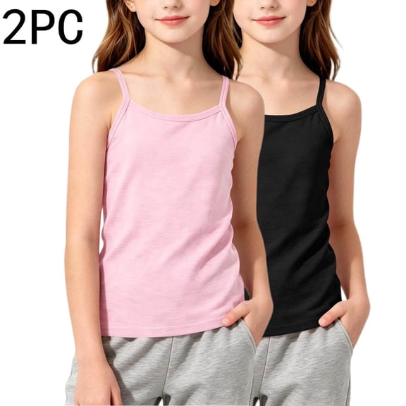 ITSAME Camisoles for Girls Scoop Neck Knit Cotton Tank Tops 2-Pack Kids Loose Casual Undershirts Hot Pink Size 5-6