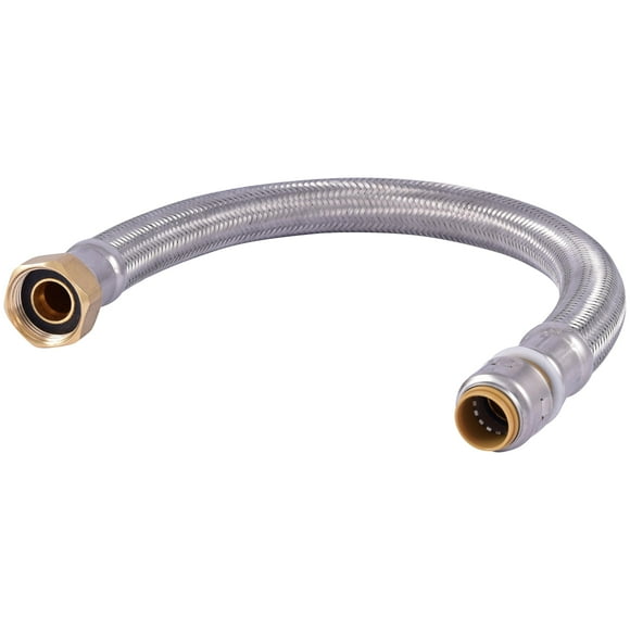 SharkBite Max 1/2 Inch x 3/4 Inch FIP x 18 Inch Stainless Steel Braided Flexible Water Heater Connector Push to Connect Brass Plumbing Fitting PEX Pipe Copper CPVC PE-RT HDPE UR3068FX18