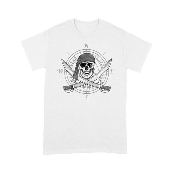 Jolly Roger Compass Pirate Skull and Cutlasses Distressed T-Shirt