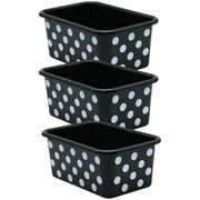 Teacher Created Resources White Polka Dots on Black Small Plastic Storage Bin, Pack of 3