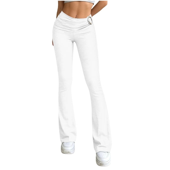 UAMVSH Flare Leggings for Women Casual High Waisted Ruched Yoga Pants Pull On Slim Fit Gym Workout Pants Comfy Clothes