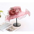 thumbnail image 6 of Women Sun Hat with Mesh Flower Decoration Wide Brim Hat Occasion Event Organza Fancy Church Dress Hat, 6 of 6