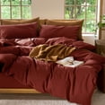 thumbnail image 6 of MooMee Duvet Cover Set Queen 100% Washed Cotton Linen Like Textured Breathable Lightweight 3-Piece (Fired Brick Red, 90"x90"), 6 of 8