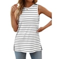 thumbnail image 3 of XuJwPNcy Women's Tank Tops Sleeveless Side Slit Crew Neck Tunic Tops Summer Casual Loose Striped T-Shirts, 3 of 5