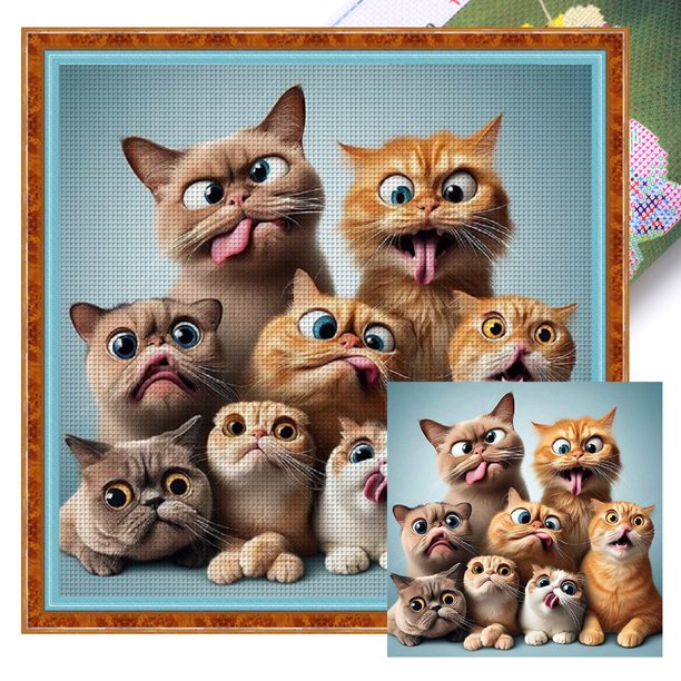 Kit Punto Cruz Con Gatos Hilo Algodón Ecológico Bordado 11CT 40x40cm