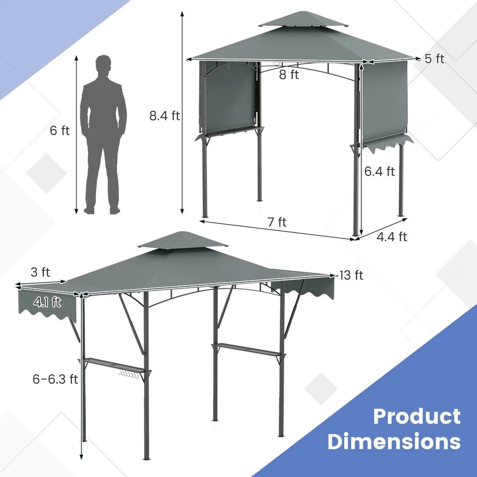 Harmijoy 13' x 5' Grill Gazebo with Dual Side Awnings 2 Shelves 7 Hooks Adjustable Shadow