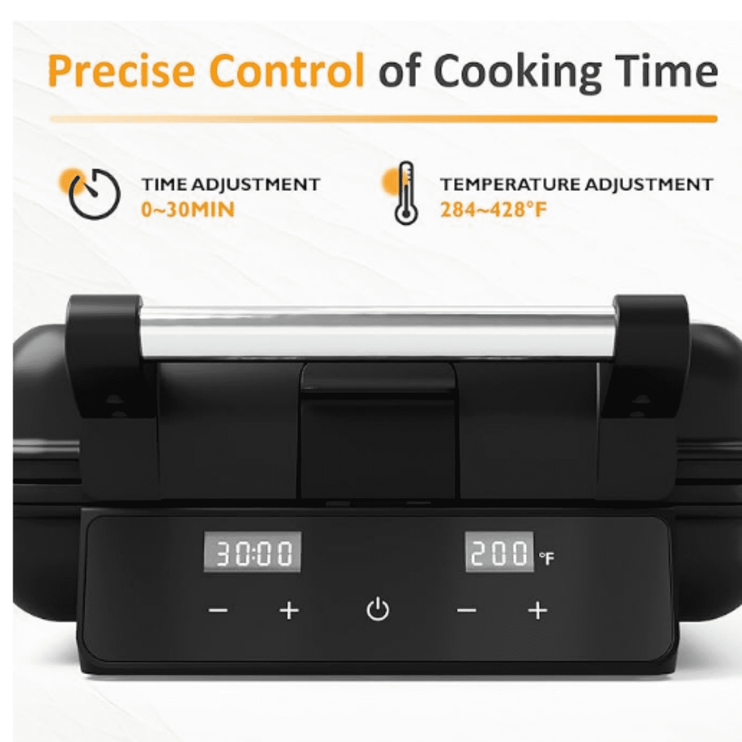 Stainless Steel Waffle Maker 4 Slices with Quick Heat-Up, Time & Temperature Control, LCD Display, Nonstick Surface, Perfect Waffle Iron for Kids and Families, Silver