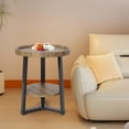 thumbnail image 2 of Danolapsi Round End Table,19.69 in Wood Tabletop & Black Metal Frame,2-Tier Round End Table,2-Tier Side Table for Living Room,Bedroom, 2 of 8