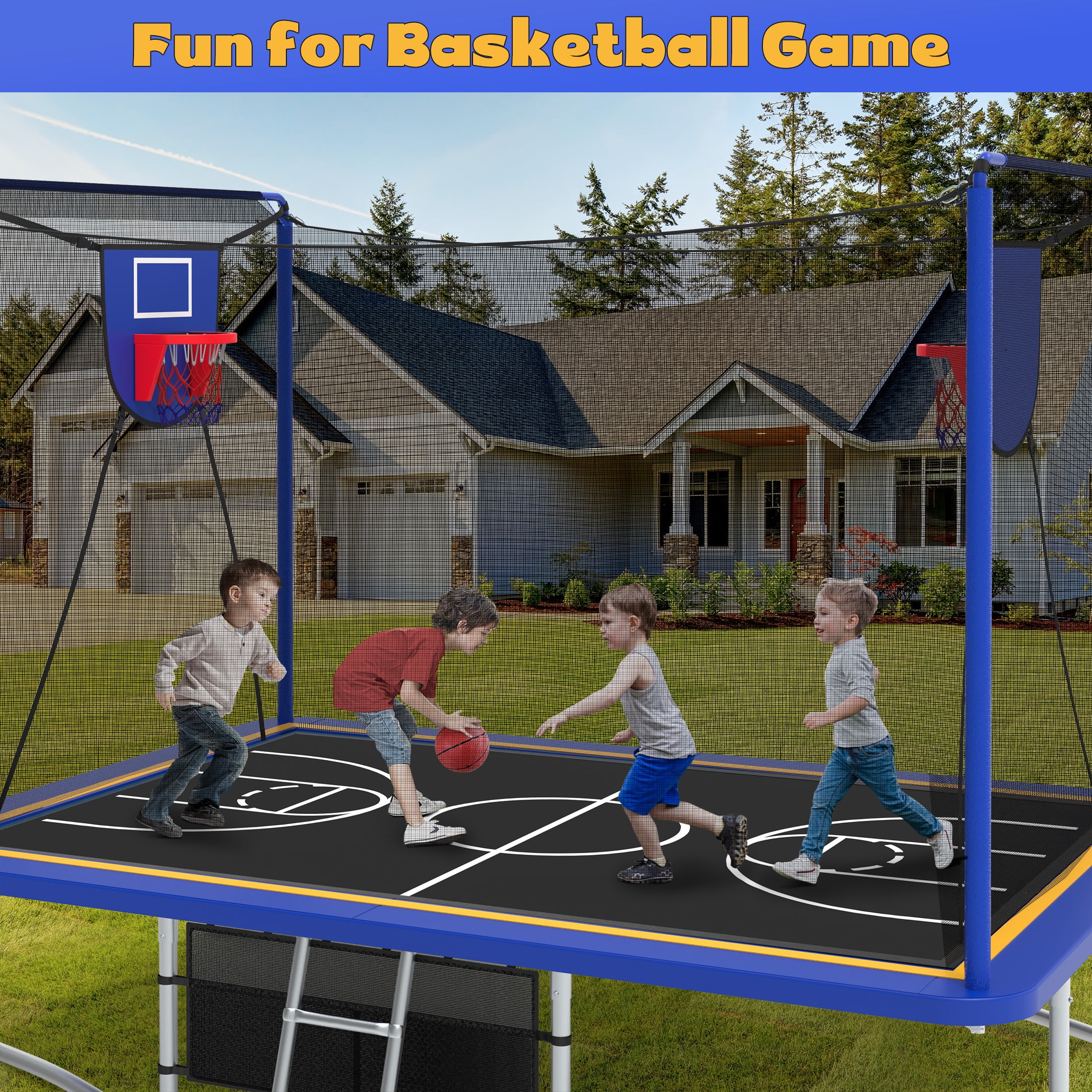 Large Rectangle Trampoline for Kids and Adults, 1600LBS Weight Capacity 8 ×12ft Recreational Trampoline with Enclosure Net&Basketball Hoop, Segmart Galvanized Heavy Duty Outdoor Trampolines for Patio