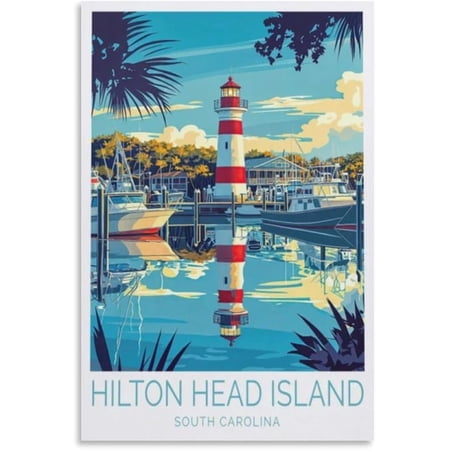 Hilton Head Island Travel Print Canvas Wall Art Poster, Framed or Unframed, 8 x 12 Inch (20 x 30 cm) for Home Room Decor