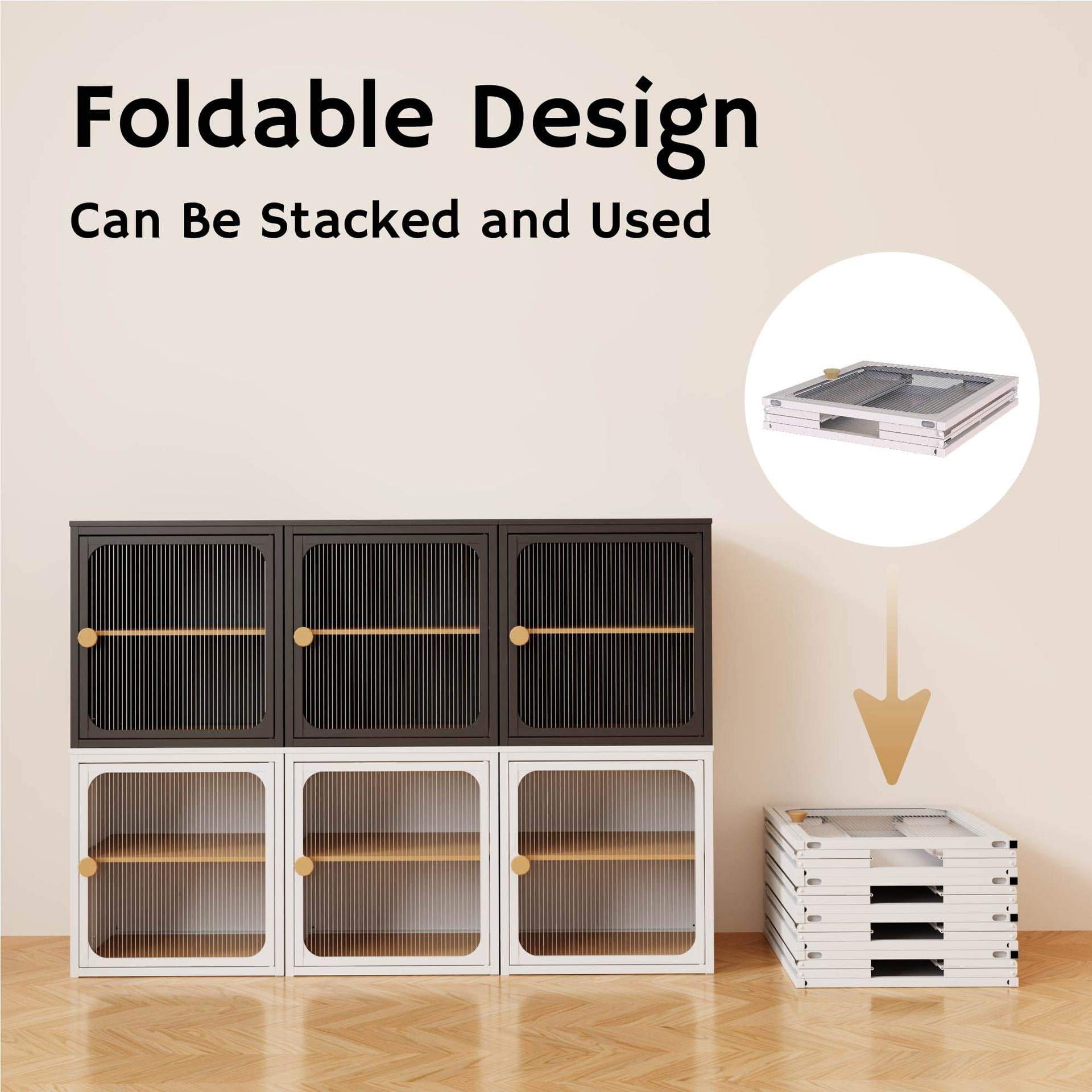 1-Piece Foldable Cabinet, Storage Box with Anti-Slip Design, Easy to DIY Home Storage Container with Door