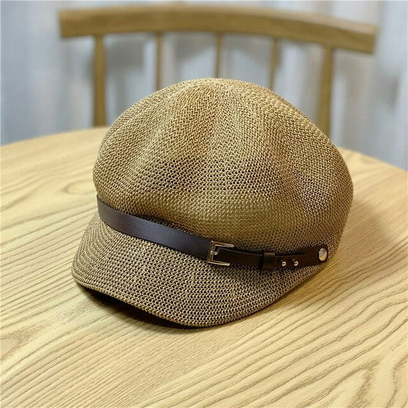 CoCopeaunts Summer Hat for Women Mesh Breathable Beach Straw Hat Octagonal Cap Straw Women Summer Newsboy Cap Painter Adjustable Hats