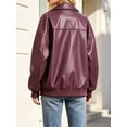 thumbnail image 5 of Women Faux Leather Jackets Bomber Casual PU Zip Motor Biker Coat, 5 of 6