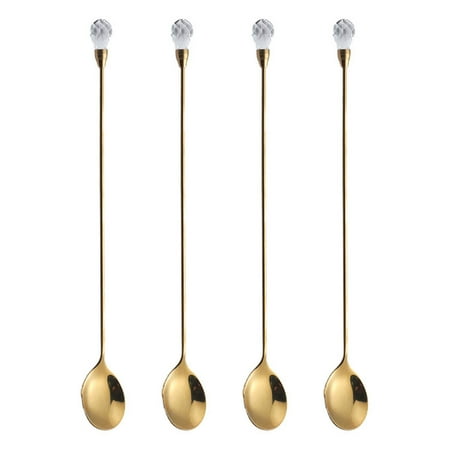 

MyBeauty 4Pcs Mixing Spoons Polished Surface Food Grade Comfortable Handle Non-sticky Rust-proof Stirring Bright Finish Stainless Steel Coffee Tea Stirring Spoons Kitchen Tool