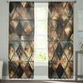 thumbnail image 2 of Brown Teal Geometric Semi Sheer Curtains 108 Inch Length 2 Panels Set, Retro Modern Plaid Abstract Art Sheer Kitchen Curtain Privacy Voile Window Curtain for Living Room Bedroom Rod Pocket Drapes, 2 of 7