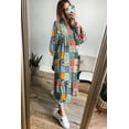 thumbnail image 3 of Women's Sky Blue Floral Checkered Bubble Sleeve Ruffle Hem Dress - Casual V Neck with Pockets | L, 3 of 12