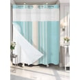 thumbnail image 4 of Aqua Beige Striped No Hook Shower Curtain Waterproof, Bathroom Curtains with Snap in Liners and See Through Top Window, Modern Farmhouse Retro Lines Hotel Style Bathtub Curtains Shower 66"Wx72"L, 4 of 8