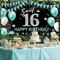 thumbnail image 5 of Sweet 16 Party Decorations, Fabric Happy 16th Birthday Banner Backdrop, Sweet Sixteen Birthday Decorations for Girls, Turquoise 16 Birthday Yard Sign Photo Booth Props Decor(Teal Blue Silver), 5 of 6