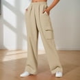 thumbnail image 2 of Arlun Cargo Sweatpants for Women Casual High Waisted Drawstring Wide Leg Sweat Pants Oversized Comfy Athletic Baggy Joggers Trousers with Pockets Beige S, 2 of 4