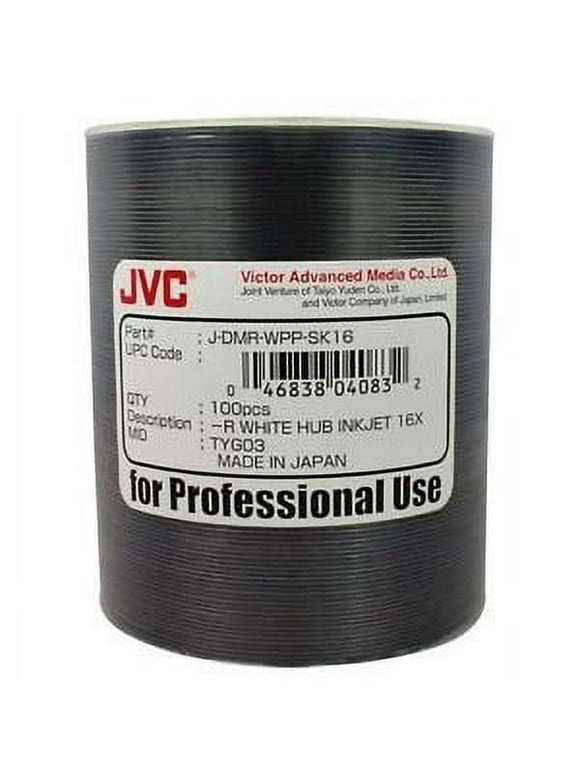 JVC(J-DMR-WPP-SK16) 16X DVD-R 4.7 GB White Inkjet Hub Printable Media - 100 Pack