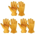 thumbnail image 1 of Guantes de trabajo OZERO Leather para hombre, 3 pares, piel de vacuno, color dorado, talla grande, 1 of 7