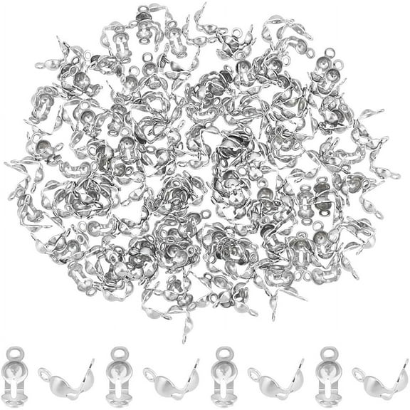 500pcs 5mm Stainless Steel Bead Tip Cord Ends Open Clamshell Crimp Bead Tips Knot Covers End Caps Jewelry Findings for Bracelet Necklace Making DIY for DIY