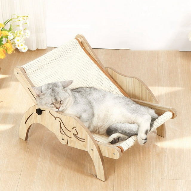 Cat Hammock Bed, Solid Wood, Slip Resistant, Foldable, Universal for Small Pets, Mimics a Cozy Beach Chair, Provides Enhanced Stability