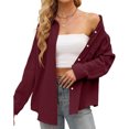thumbnail image 3 of Yuyuzo Womens Long Sleeve Button Down Shirts Solid Color Collared Tshirts Tops Casual Loose Basic Fall Trendy Blouse Tops Red, 3 of 6