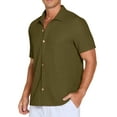 thumbnail image 3 of QDG Mens Casual Button Down Shirts Short Sleeve Summer Beach Shirts Crochet Guayabera Shirts Hollow Out Tops Dark Green M, 3 of 10