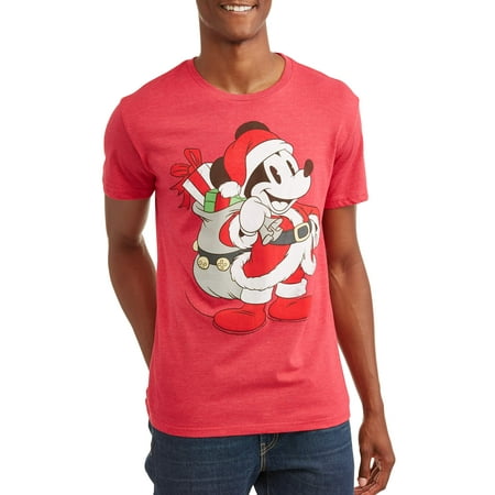 Disney Mickey Men's Santa Mouse Holiday Short Sleeve Graphic Tee, Up to Size 2XL