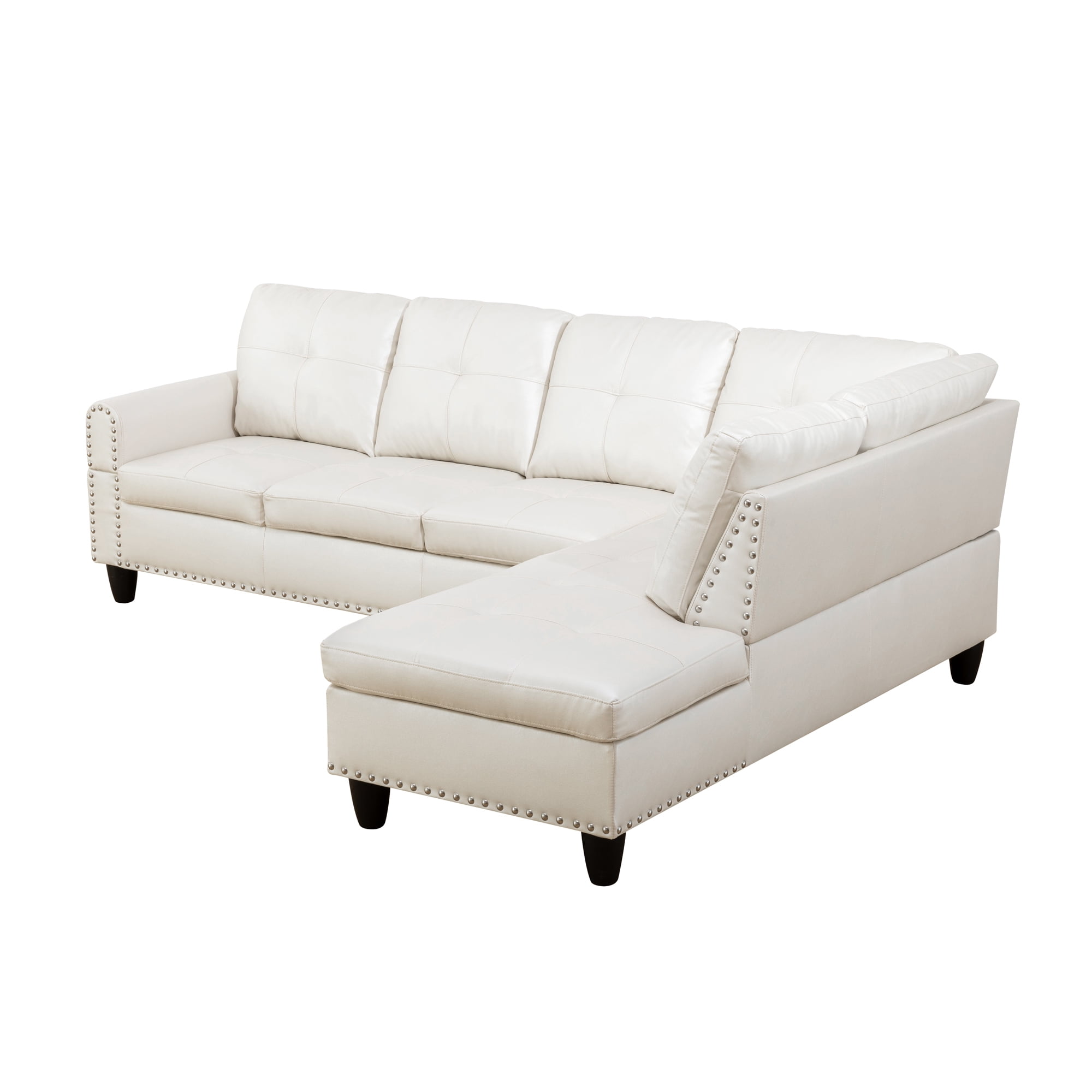 MAYEERTY 97.5" Faux Leather Sectional Sofa, 2-Piece Modular Couch Living Room Sofa Set without Ottoman, White (Right)