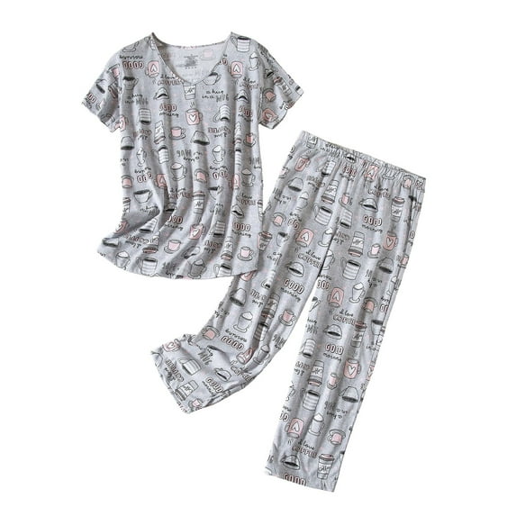Sexy Dance Ladies Pajamas Sets V Neck Sleepwear Dragonfly Print Nightwear Loose Lounge Set Summer 2 Pieces Outfits Gray L