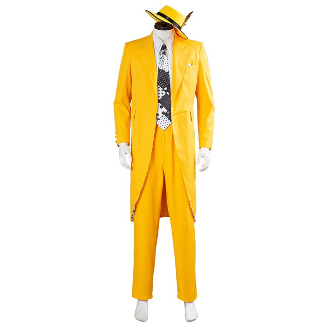 Conjunto de disfraces de película y tv The Mask Jim Carrey para adultos, traje amarillo Unisex, trajes de uniforme, fiesta de disfraces de Halloween de Carnaval