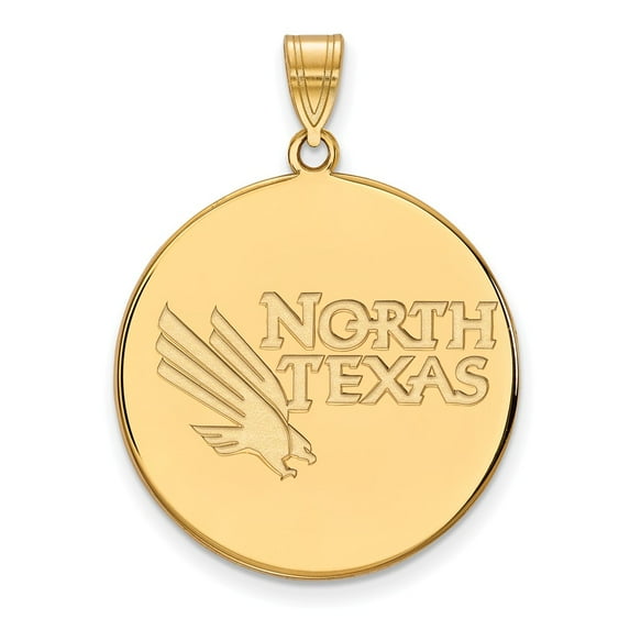 Solid 10k Yellow Gold Official University of North Texas XL Extra Large Big Disc Pendant Charm - 32mm x 25mm