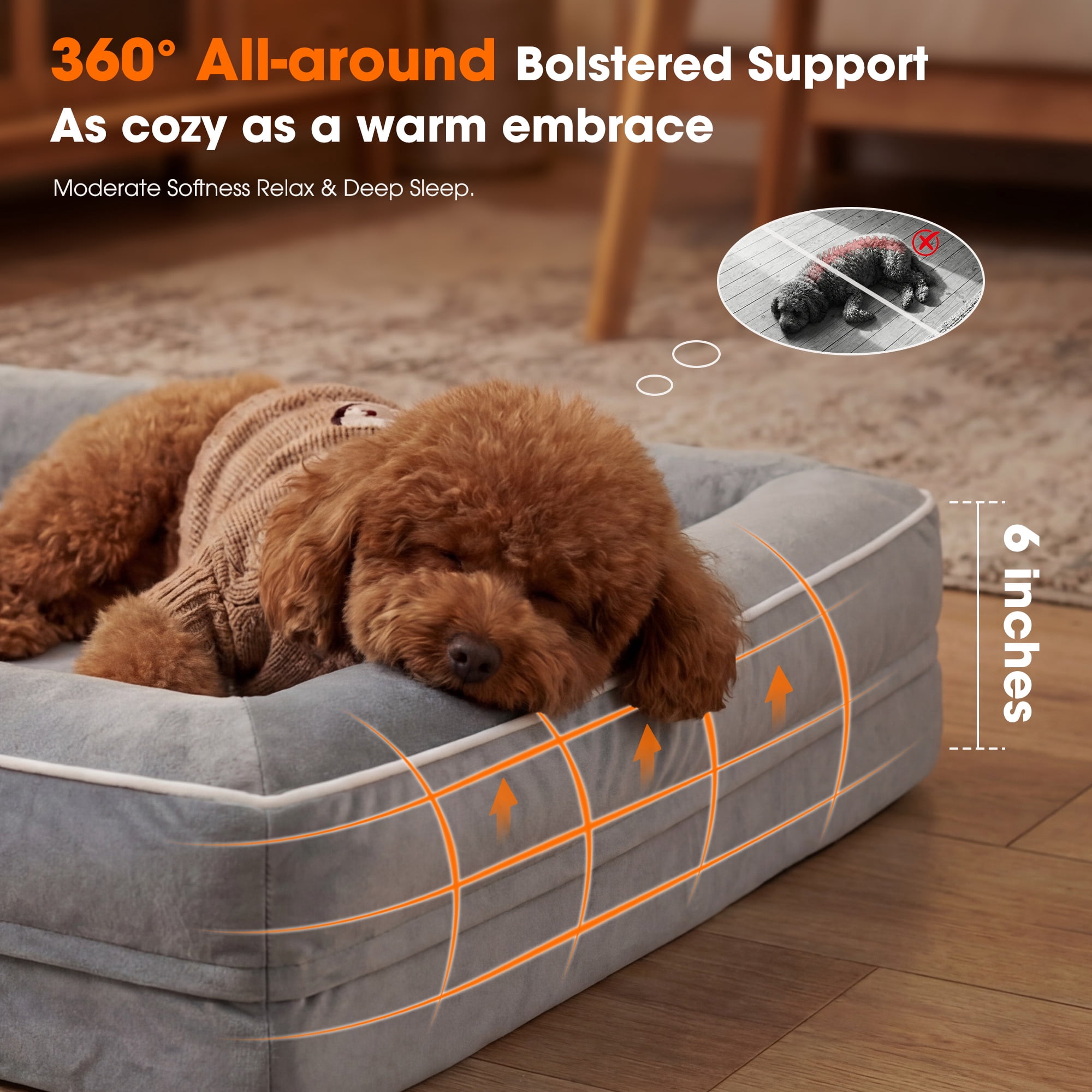 Small Pet Bed Orthopedic for Cat Dog Four-Sided Bolster Cushion with Waterproof Removable Washable Cover Pet Sofa Gray