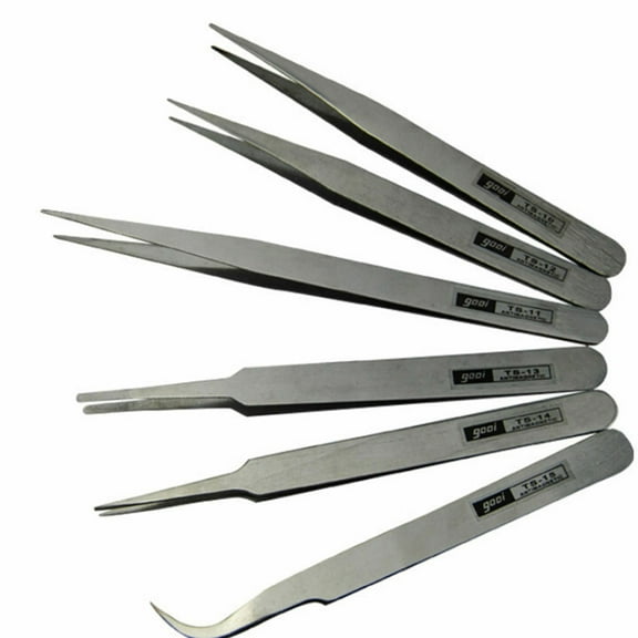 CableVantage Tweezer Set 6 pcs All Purpose Precision Stainless Steel Anti Static Tool Kit US