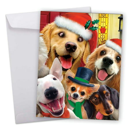 J6652GXSG Big Merry Christmas Greeting Card: 'Merry to Zoo' Featuring Cute and Funny Dogs Posing for an Adorable Christmas Selfie Greeting Card with Envelope by The Best Card