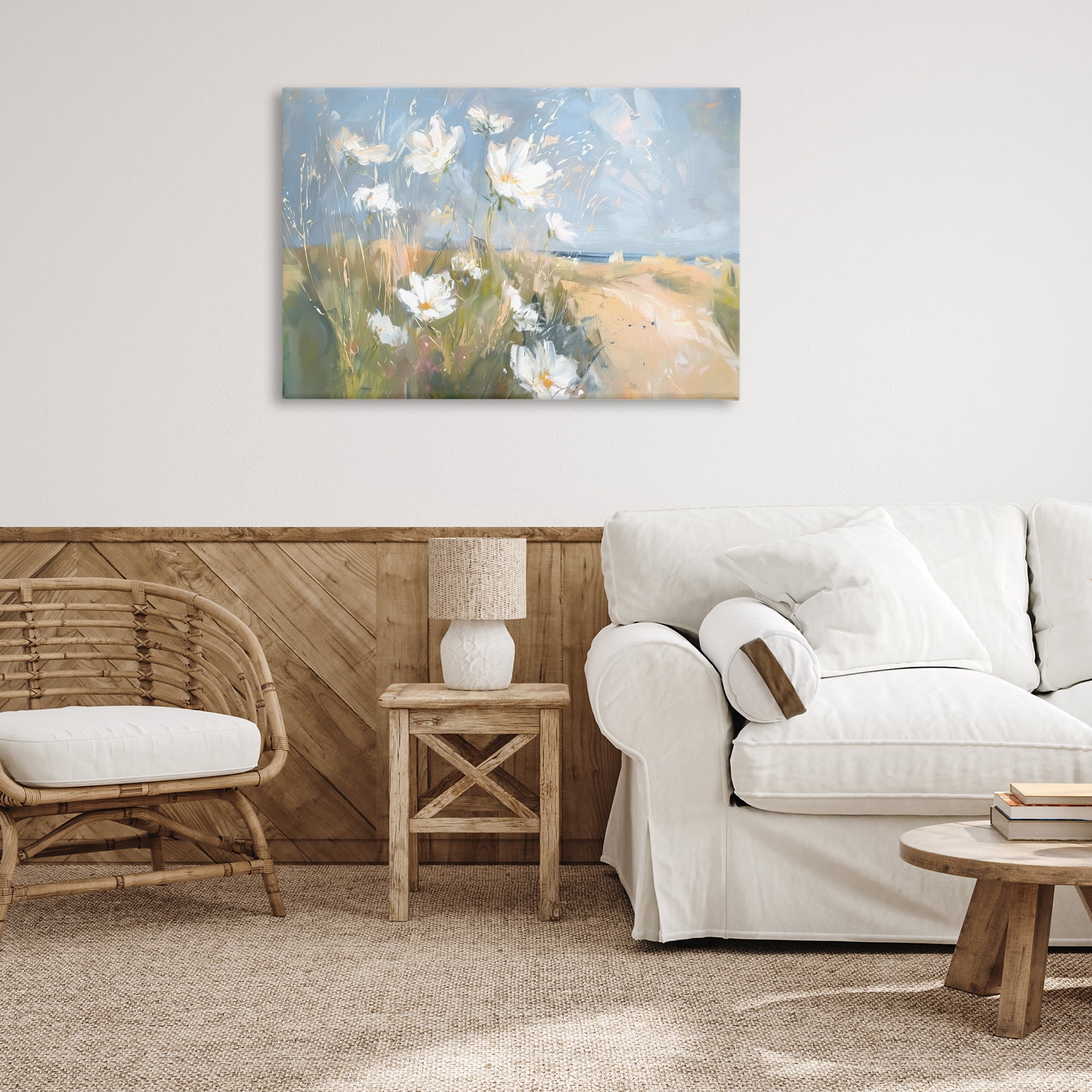 Stupell Industries Seaside Wildflowers Scenery Botanical & Floral Painting Gallery Wrapped Canvas Art Print Wall Art, 36 x 24