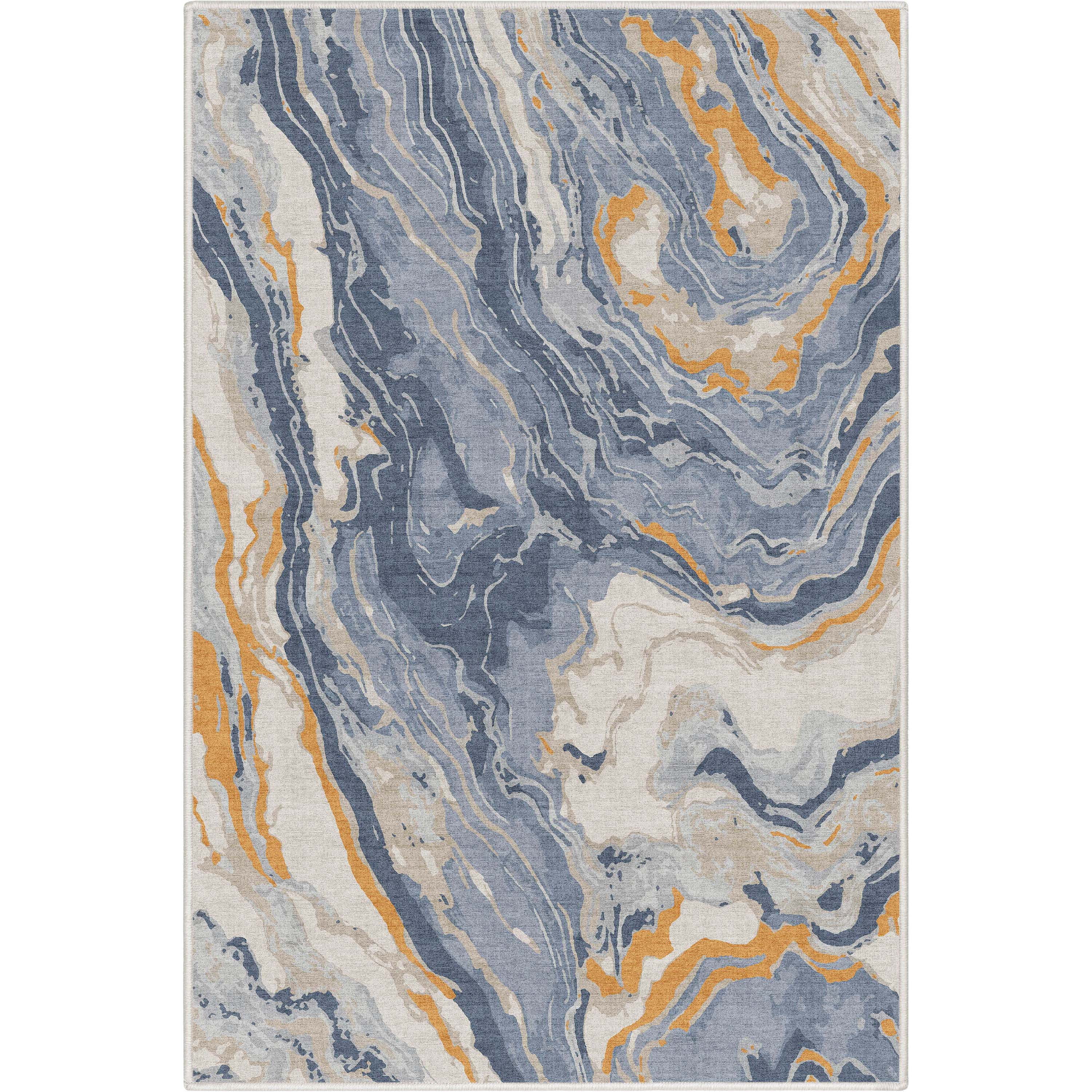 Well Woven Abstract Harmony Modern Stripes Pattern Blue Gold Flat-Weave Easy to Clean 3'3" x 5' Area Rug